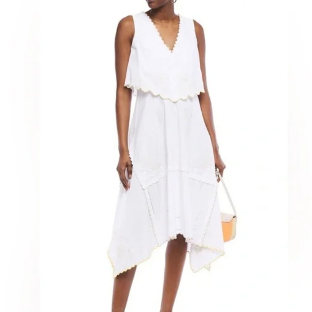 See By Chloe Embellished Cotton Layered Scalloped Midi Dress